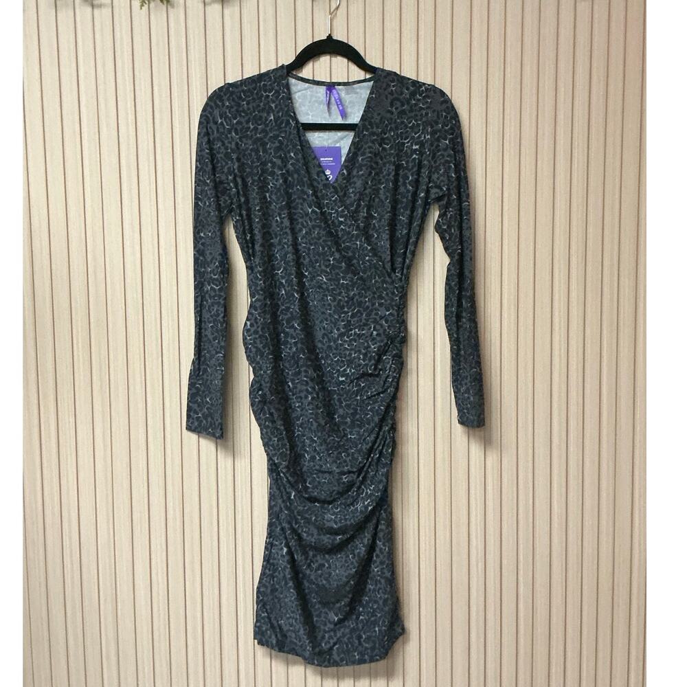 Seraphine Crossover Dress with Side Ruche Grey Animal Print Size 6